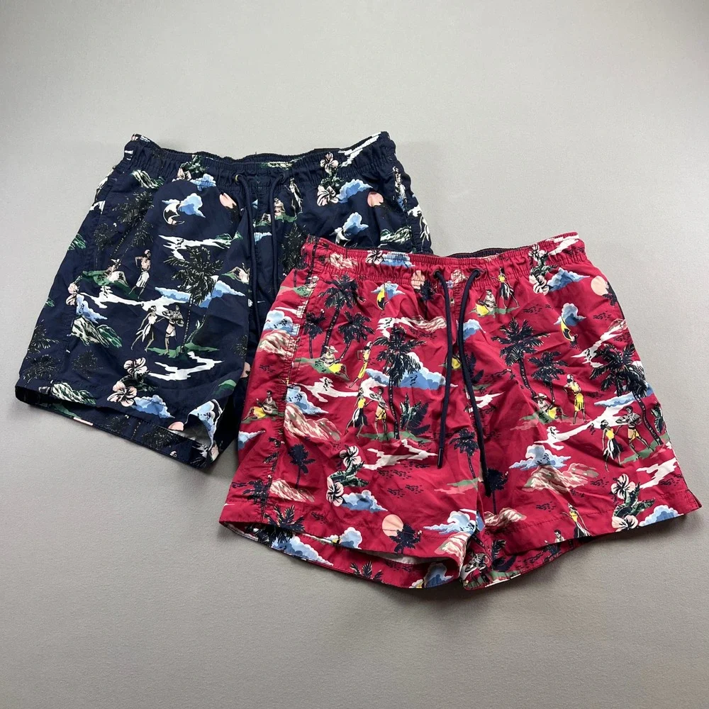 H&M Swim Shorts Mens Medium Multicolor Floral Mesh Lined Drawstring Lot Of 2
